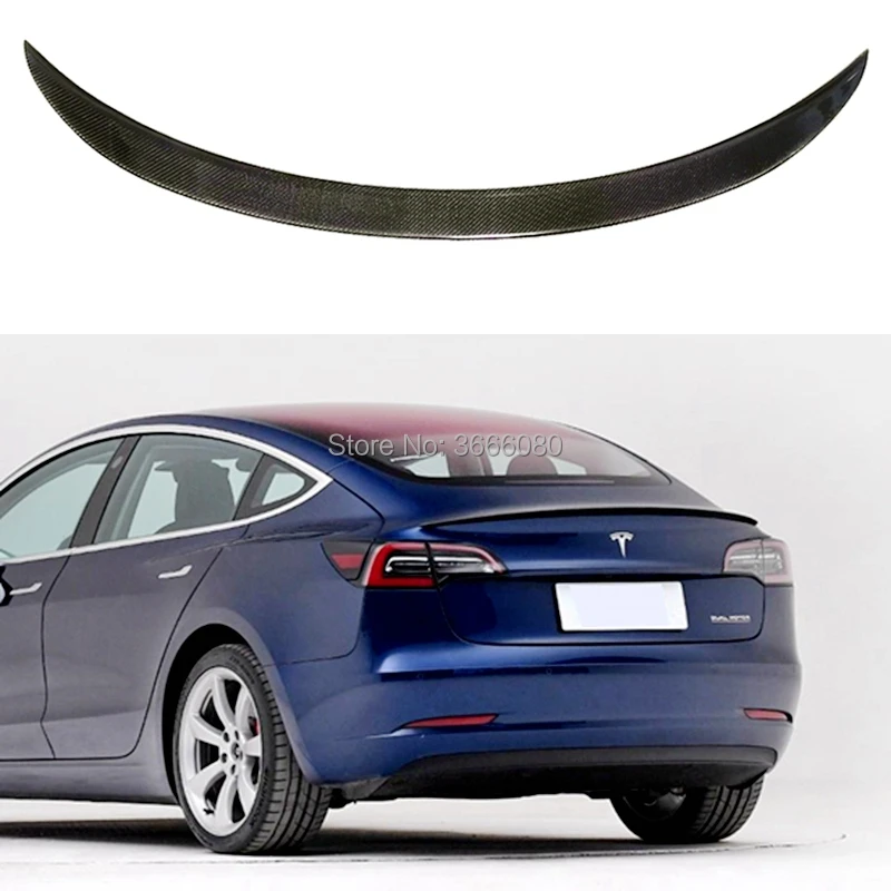 

Car Styling ABS Plastic+Carbon Fiber Material Rear Trunk Tail Wing Lip Roof Spoiler For Tesla Model 3 2017 2018 2019 2020