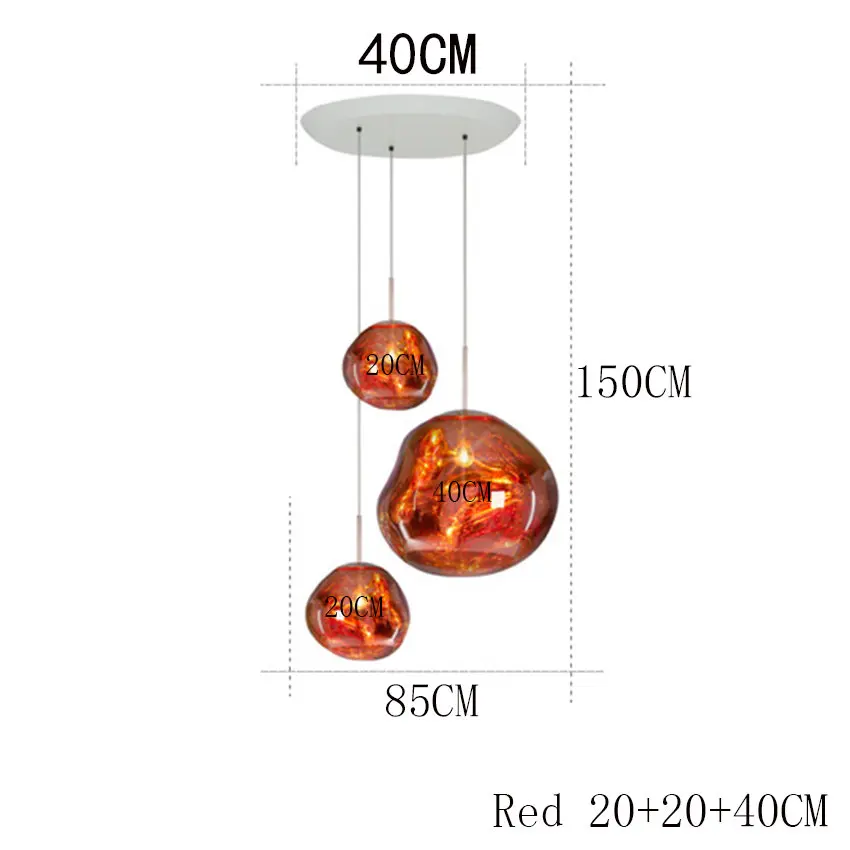Red 3 Head Современный светодиодный подвесной светильник из стекла, серебристый, красный, простой подвесной светильник для гостиной, подвесной светильник - Цвет корпуса: Red 3 Head