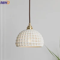 iwhd nordic copper led pendant lights ceramic lampshade loft style hanglamp vintage suspension luminaire retro home lighting
