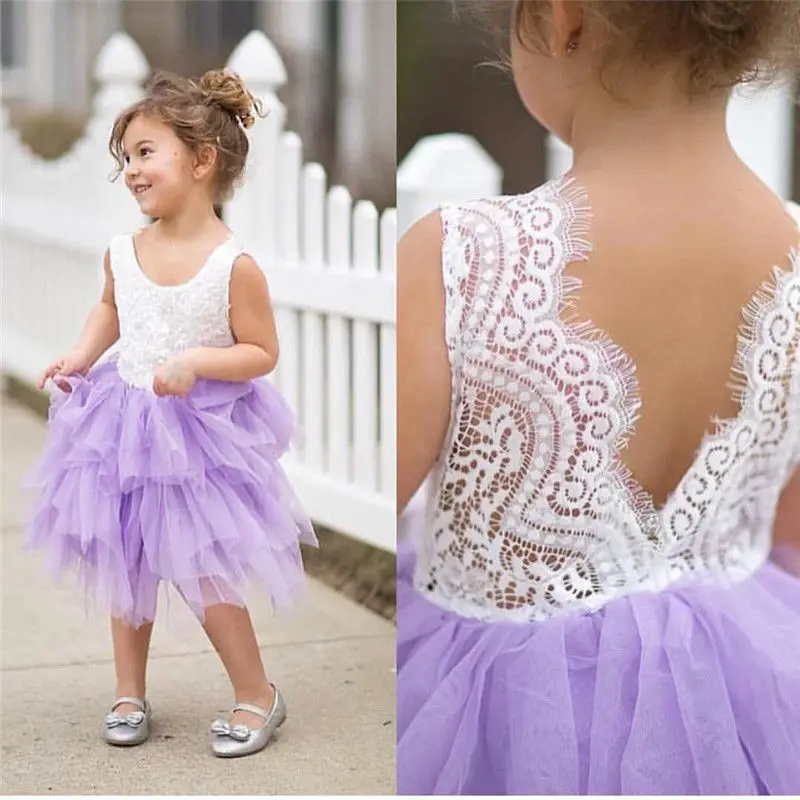 Toddler Kids Baby Girls Lace Dress Party Prom Bridesmaid Pageant Dresses Sleeveless Ruffles Floral Sundress 5 Style | Детская одежда и