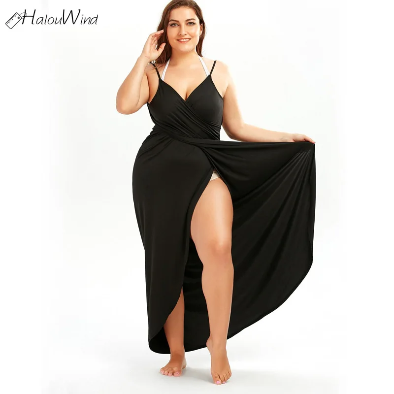 Размера плюс 3xl-5xl летнее платье-туника с запахом и открытой спиной пляжное