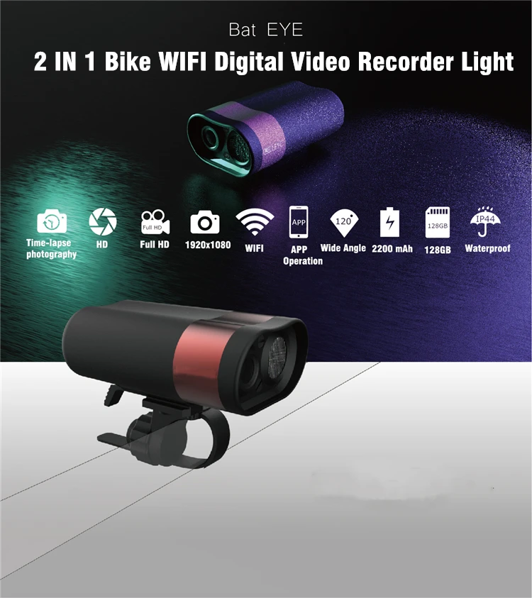 USB HD велосипедный DVR светильник 1080P 30fps Wifi Экшн-камера велосипедный передний светильник умная Спортивная камера 2200mA водонепроницаемый велосипедный головной светильник