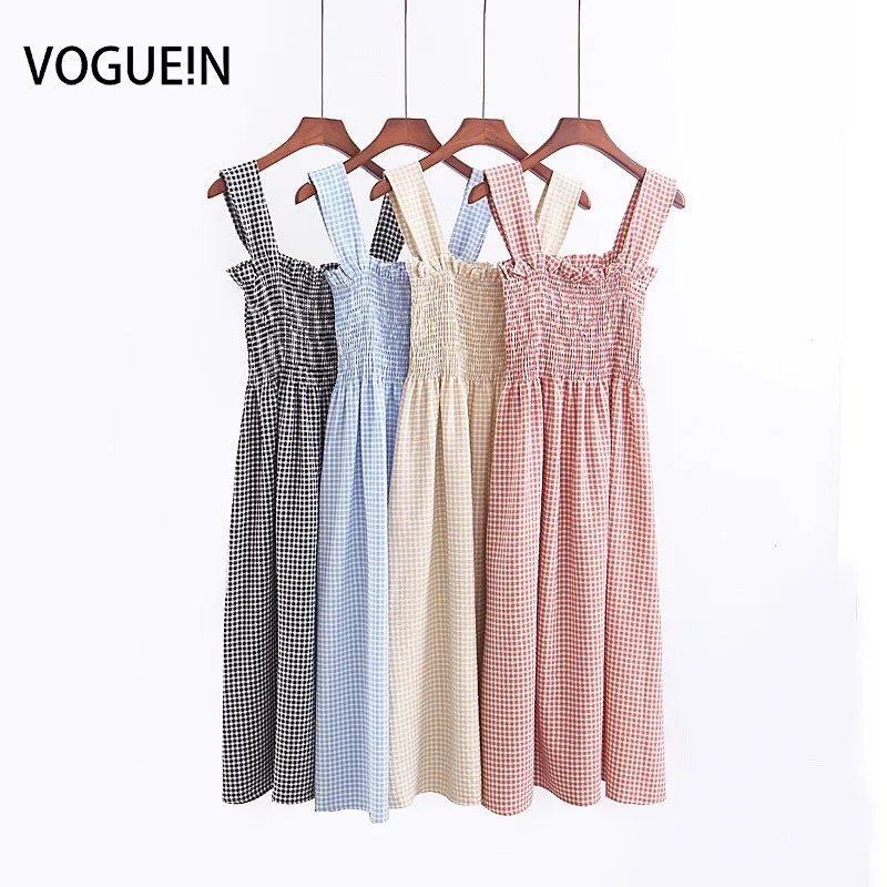 Женское платье-миди VOGUEIN повседневное эластичное платье в клеточку с принтом на