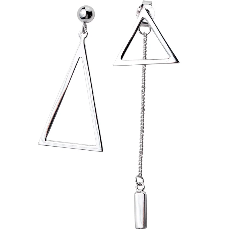 asymmetry Earrings Authentic Real 100% 925 Sterling Silver fine Jewelry hollow Triangle &ampStraight Bar Long GTLE2529 | Украшения и