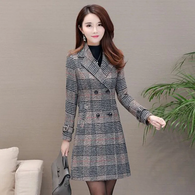 Женское шерстяное пальто в клетку длинная куртка Осень зима 2018 Корейская новая