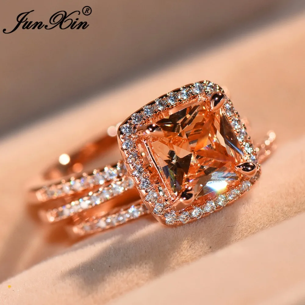 Набор милых женских обручальных колец JUNXIN роскошное большое кольцо с фианитом и