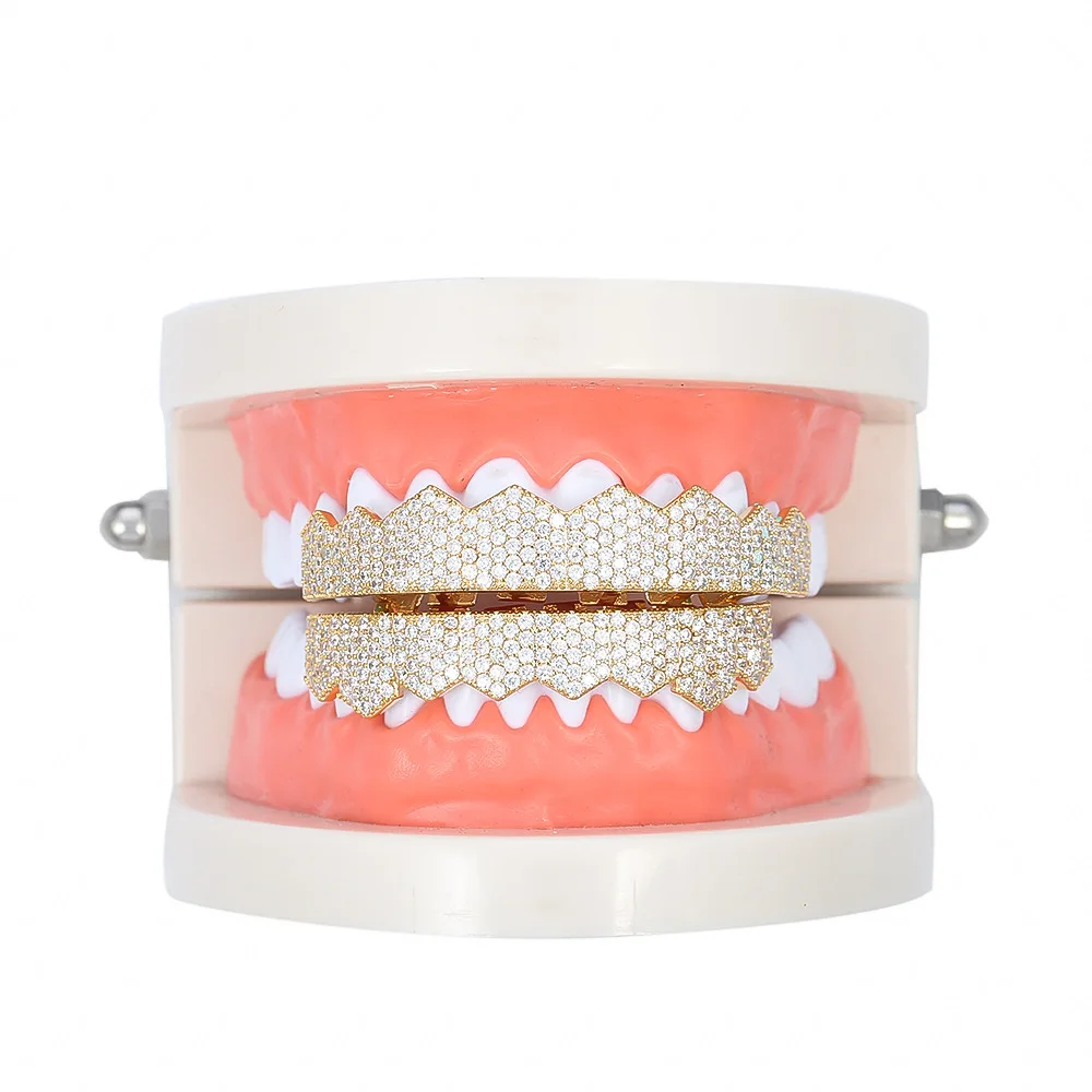 Хип хоп Micro Pave Белый CZ Циркон Bling Iced Out зубы Grillzs верхней нижней набор золото плоские зубные грили для мужчин рэппер ювелирные изделия