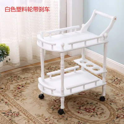 White plastic wheel Новые гостиничные тележки твердые деревянные кофейные столики универсальная полка витрина бытовой двухслойные подвижные чайные столики обеденный автомобиль - Цвет: White plastic wheel