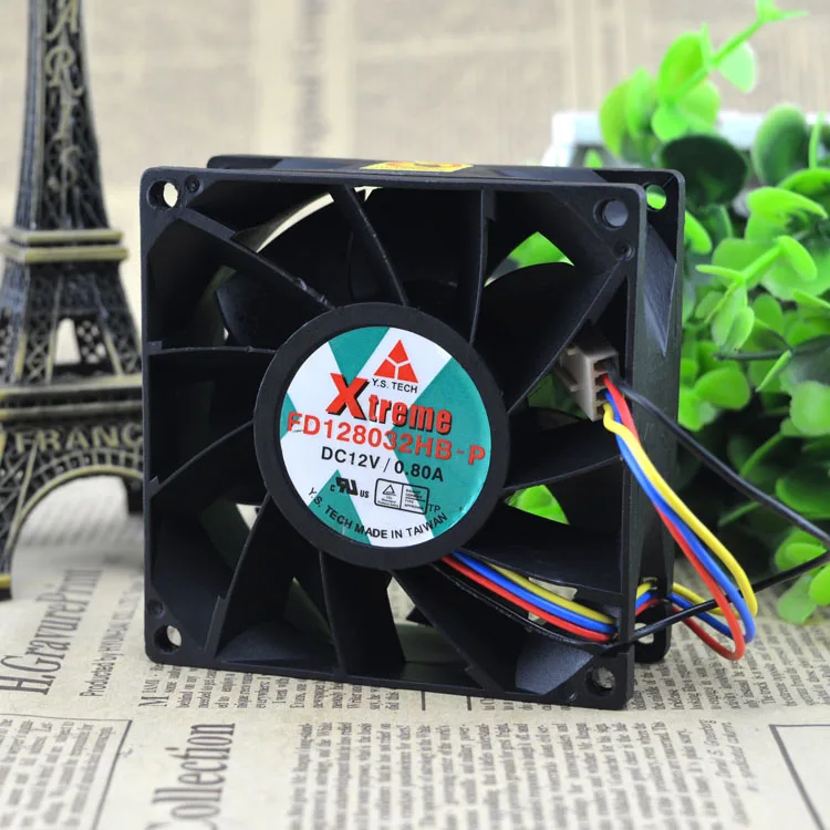 Подлинный 12V 0.80A FD128032HB-P 8032 8 см большой ветряной 4 линии 80X80X32MM
