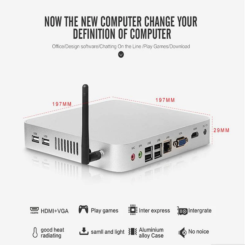 Причастником P1 безвентиляторный мини ПК 1037U 1007U Celeron HDMI VGA чехол из алюминиевого сплава