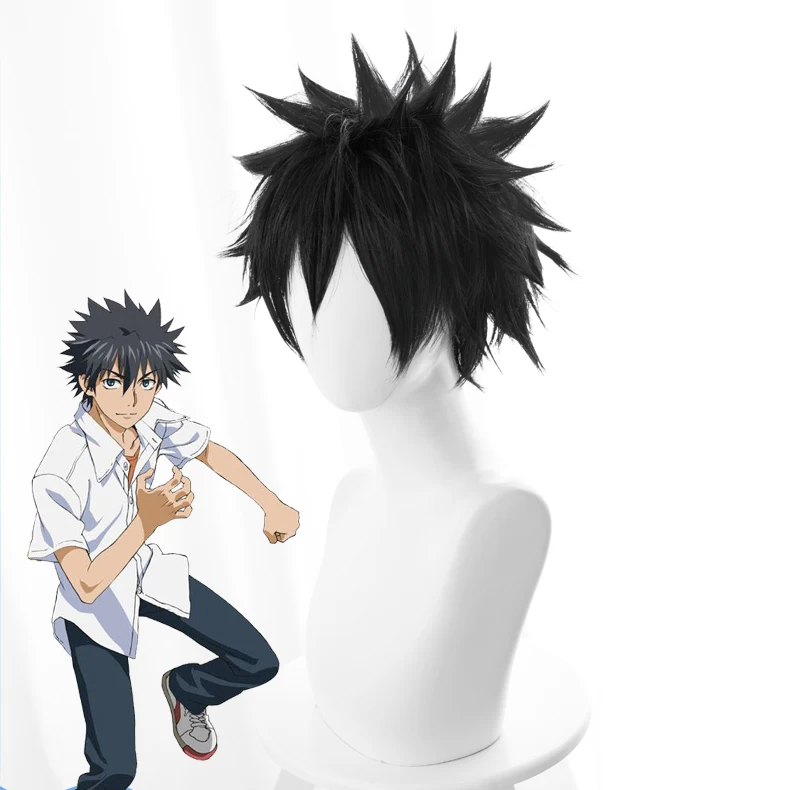 Парик для косплея из черных коротких синтетических волос с шапочкой аниме тоару