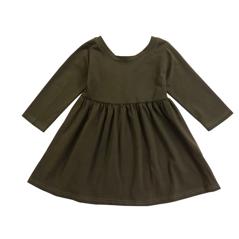 Повседневное однотонное платье с рюшами для маленьких девочек армейский зеленый