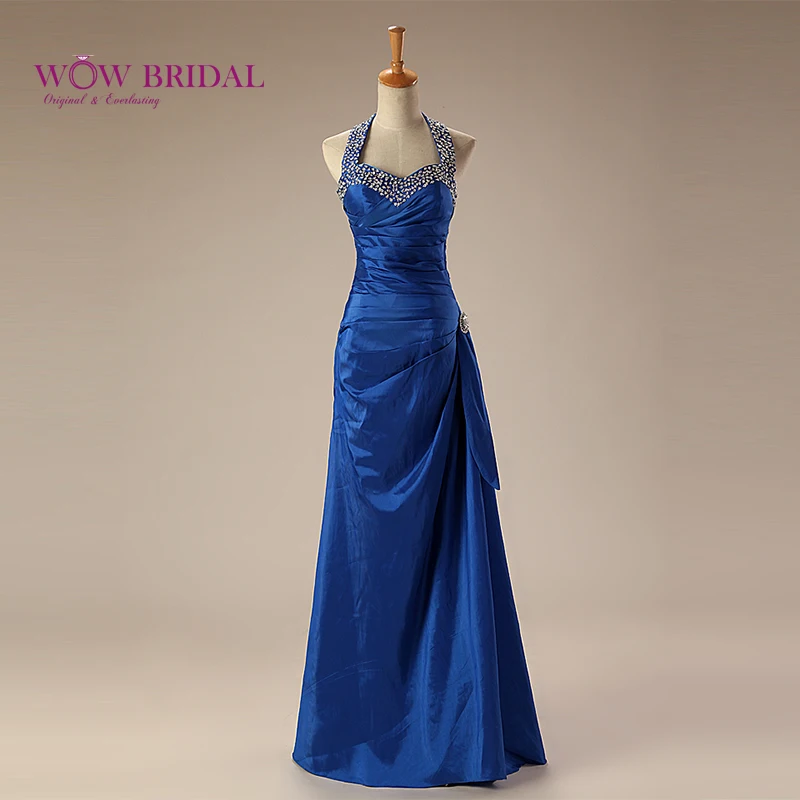 Wowbridal Элегантное синее платье для матери невесты 2021 с лямкой через шею Блестками