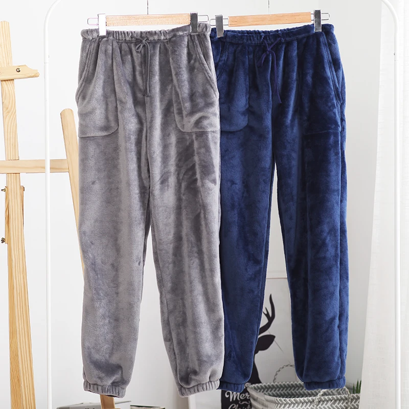 Мужские штаны для сна зимние Фланелевые домашнего свободные брюки с