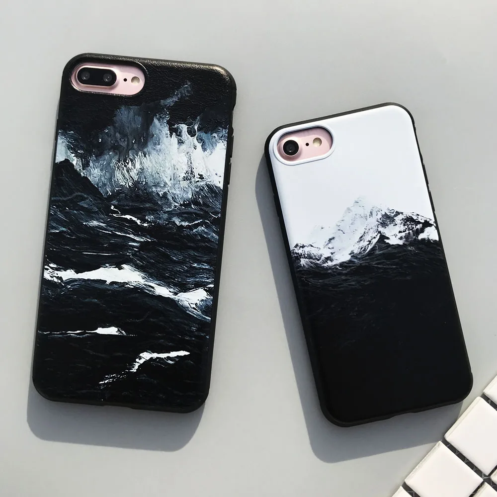 EKONEDA черный чехол ТПУ для iPhone 6 6S Plus чехол силиконовый морская волна Himalaya чехол горы для iPhone 7 8 Plus X XR XS Max чехол