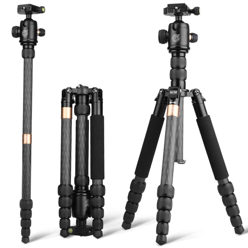 

high purity carbon fiber Q668C kamera stative & lightweight camera tripod 1560mm only 1.33kg tripod stand with monopod and head