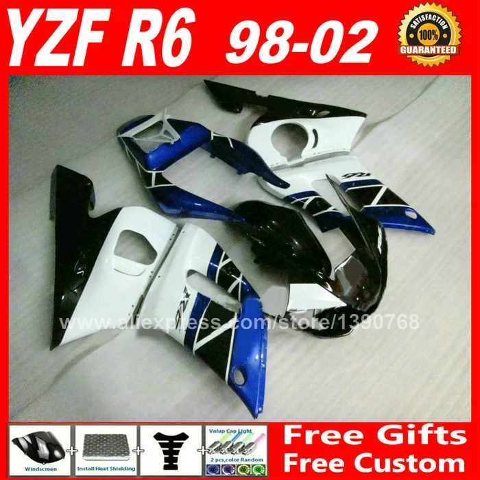 

OEM синие белые Обтекатели корпуса для YAMAHA R6 1998 - 2002 YZFR6 комплект пластиковых деталей R6 98-02 комплекты обтекателей YZF 600 1999 2000 2001
