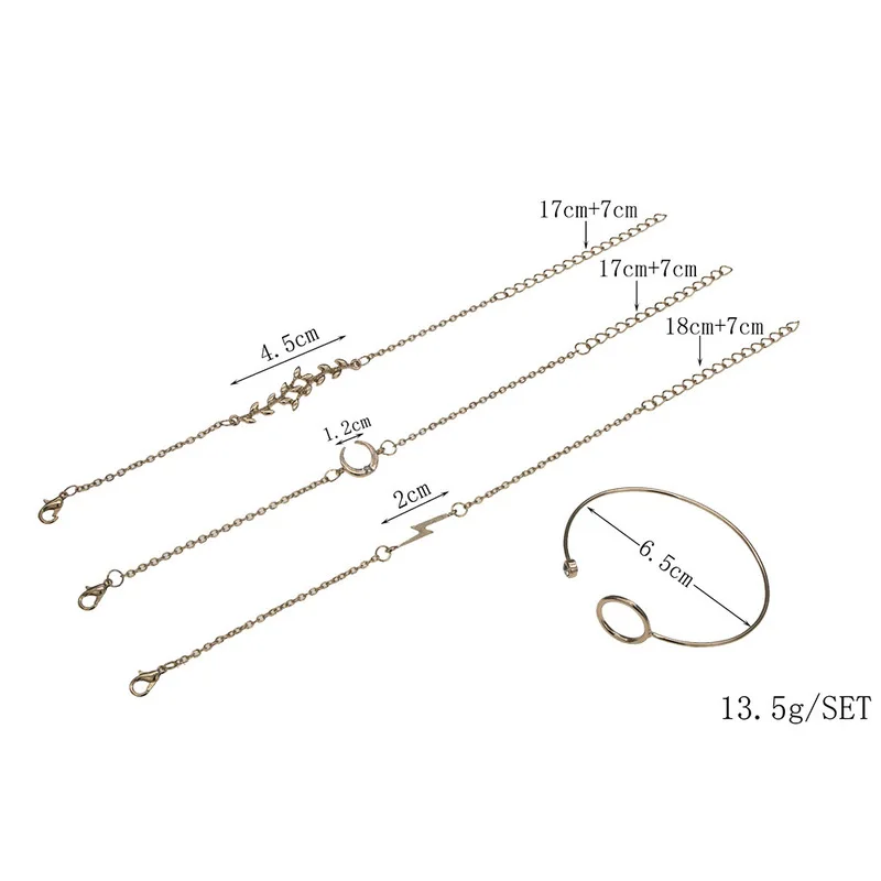 Sindlan 4 шт. Винтажный Золотой лист Луна вспышка шарм браслеты для женщин модные с