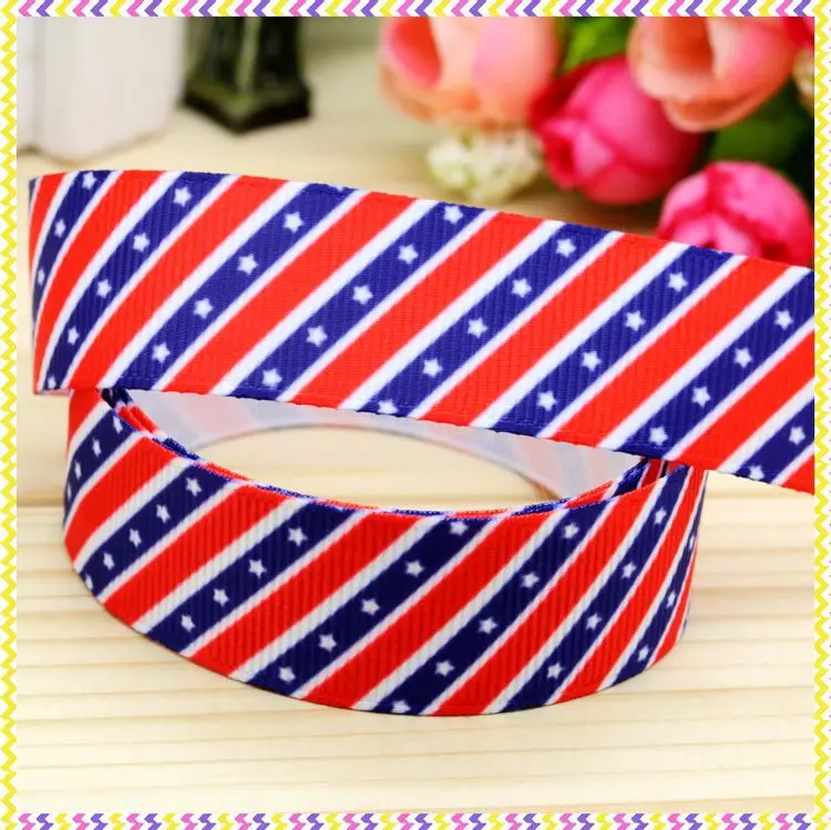 

7/8inch Free Shipping Stripe 4th July Printed Grosgrain Ribbon Material Headwear Party Decoration Diy Wholesale OEM 22mm P4038