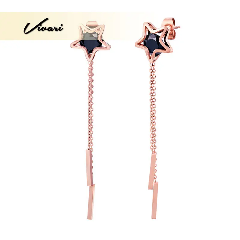 

Vivari Fashion Earrings For Women Stainless Steel Rose Gold Color Tassel Black Crystal Stone Ball Jewelry