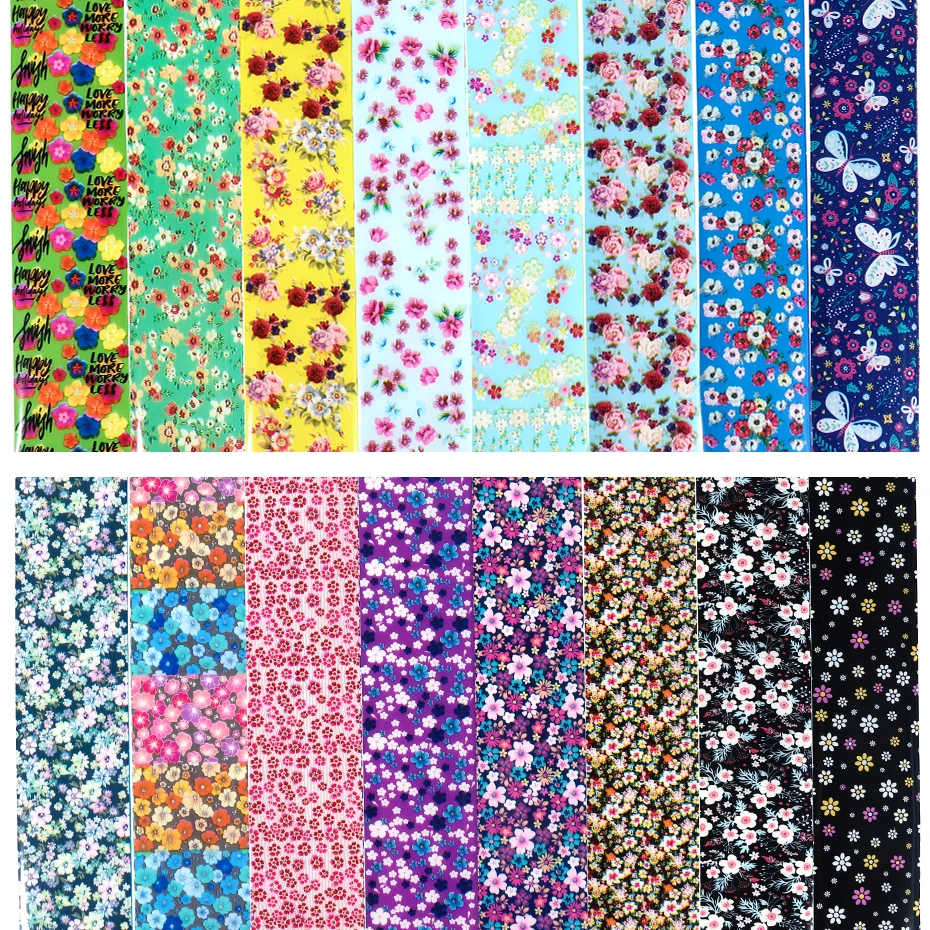 16pcs Starry Sky Foil For Nails Colorful Bloom Flowers Sliders Nail Art Transfer Foil Decal Gel Full Wrap Decorations Set LA1024