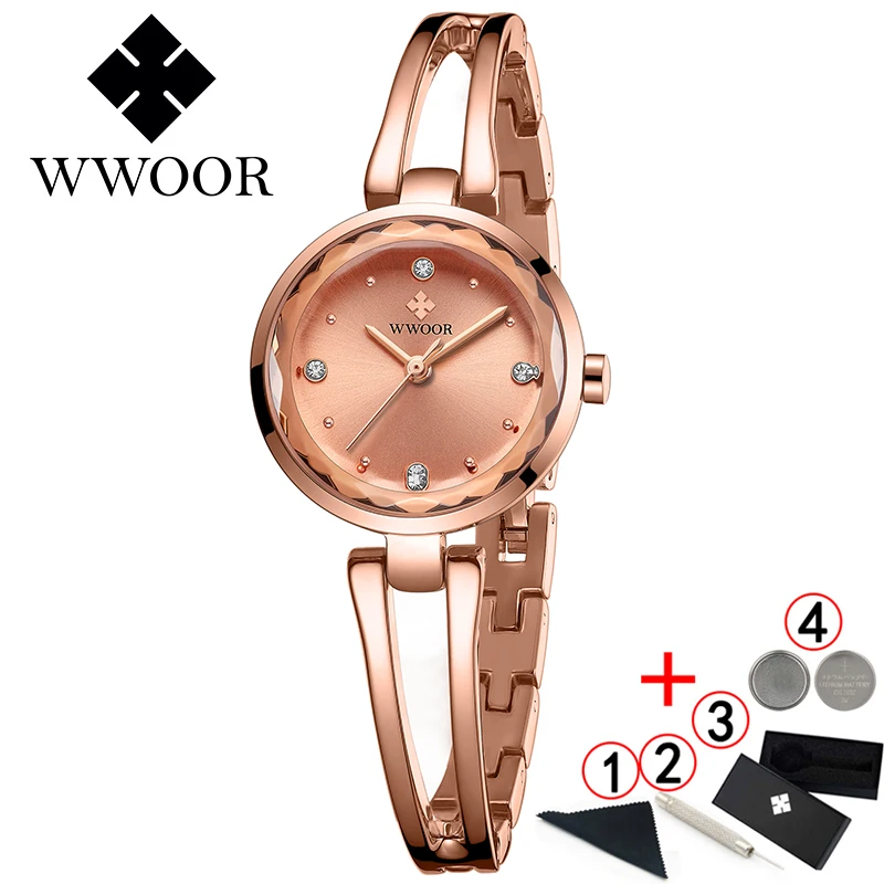 Женские наручные часы WWOOR розовое золото Топ бренд роскошные модные женские с