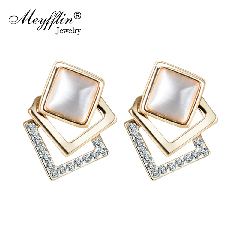 Женские серьги с квадратным кристаллом золотистые серьги-гвоздики опалом |