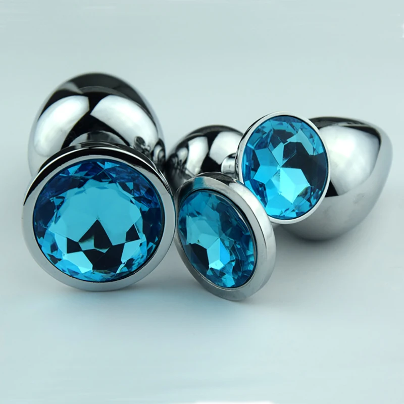 Анальная пробка из нержавеющей стали со стразами и металлическим блеском