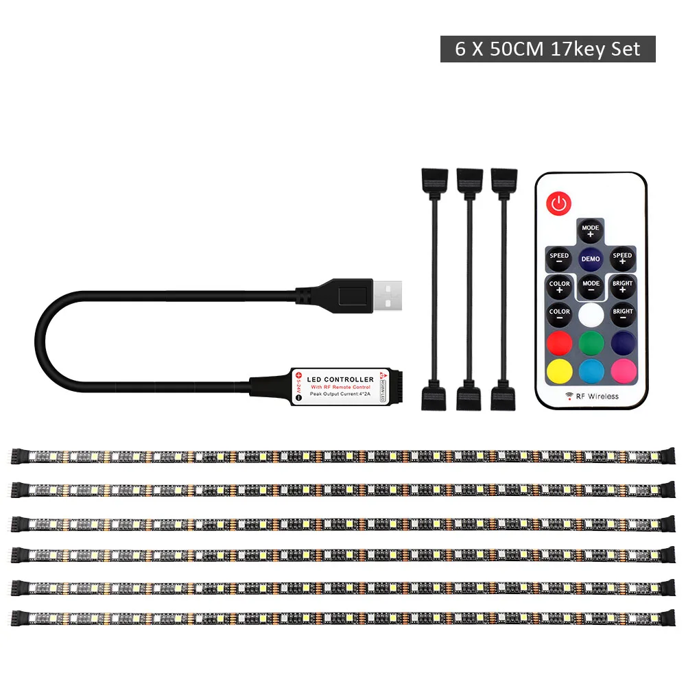 6 X 50CM SET DC 5 В Светодиодная лента RGBW 5050 Гибкая USB Светодиодная лента светодиодный светильник Диодная лента RGB+ белый/теплый белый для ПК экран ТВ фоновый светильник - Испускаемый цвет: 6 X 50CM SET