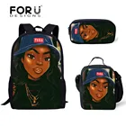 Черные женские школьные сумки FORUDESIGNS с художественным принтом в африканском стиле для девочек, детская сумка, 3 шт.компл. школьная сумка, портфель для начальной школы
