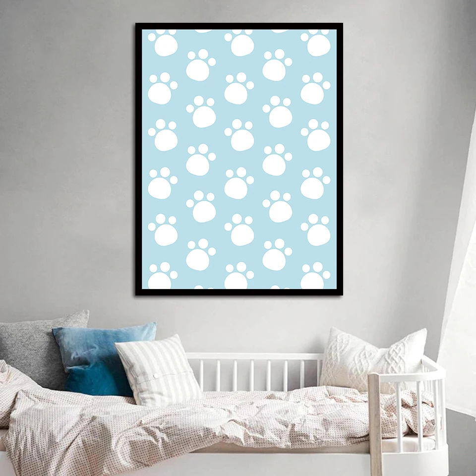 

Nordic Style Kids Room Decor Canvas Painting Abstract Blue Footprints And Spots Posters And Prints Nursery Wall Art Pictures