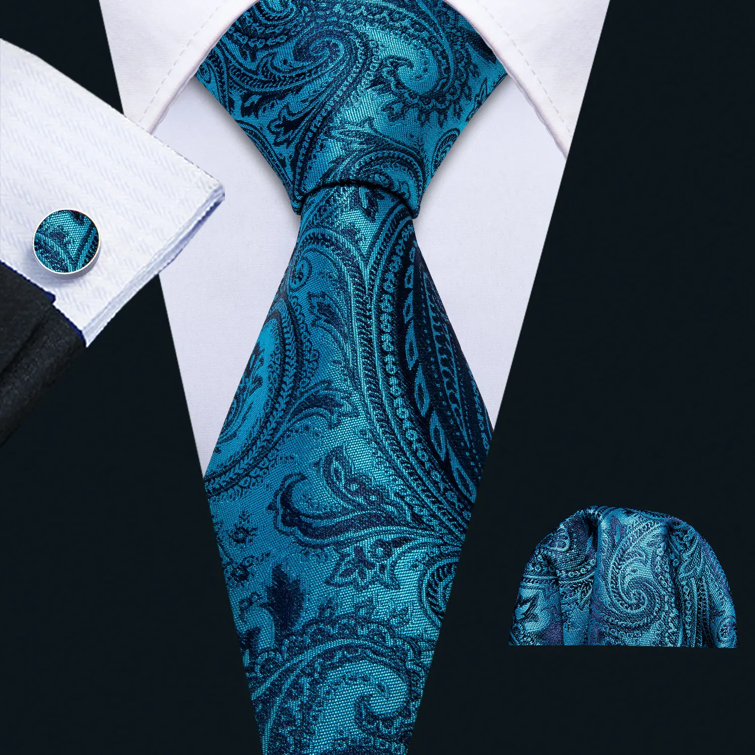

Ties for Men Blue Paisley Men Tie Silk Woven Floral Neck Tie Pocket Square Cufflinks Set Wedding Tie Designer Barry.Wang FA-5164