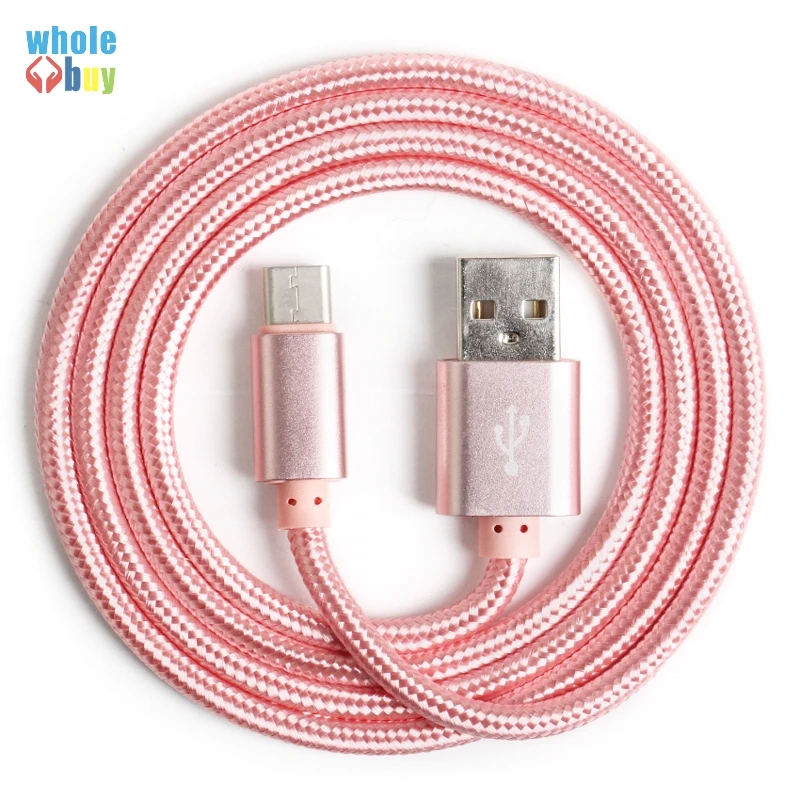 300 шт./лот оптовая продажа однотонный нейлоновый плетеный кабель Type C 8pin Micro USB для