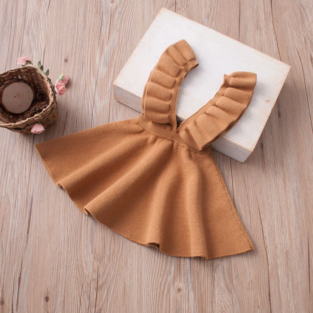 baby girl clothes dresse winter warm knit sweater solid sleeveless ruffle dress for teens childrens casual elegant evening | Детская