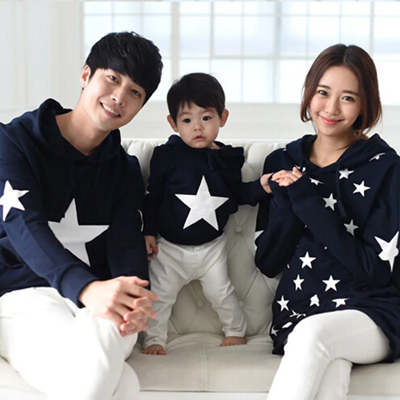 New Autumn Winter Family Matching Clothes Cotton Stars Printed Hoodies Mother And Daughter Father Son Outfits|clothes dresses|clothes wearhoodie with