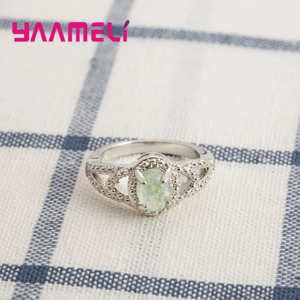 

Vintage Bohemia Large Nice Oval Opal Stone Big Rings 925 Sterling Silver Color Exaggerated Decorate Women Jewelry