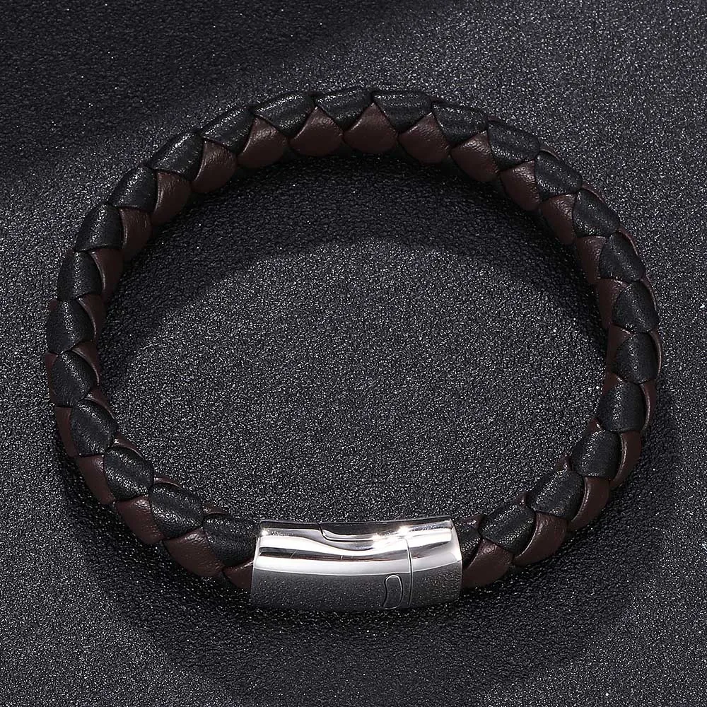 Мужской плетеный браслет из натуральной кожи нержавеющей стали 316l с застежкой