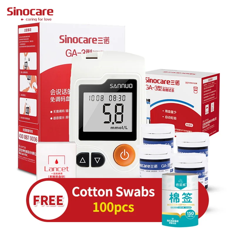 [Бесплатные 100 ватные тампоны] Sinocare GA-3 измеритель уровня глюкозы в крови тест на диабет er 100 тест-полоски ланцет глюкометр для беременных родителей