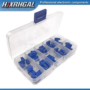 Набор потенциометров 3296 Вт многооборотный Подстроечный резистор, 50 шт., высокоточный переменный резистор 3296 с бесплатной коробкой, электронный набор для самостоятельной сборки hjxrhgal