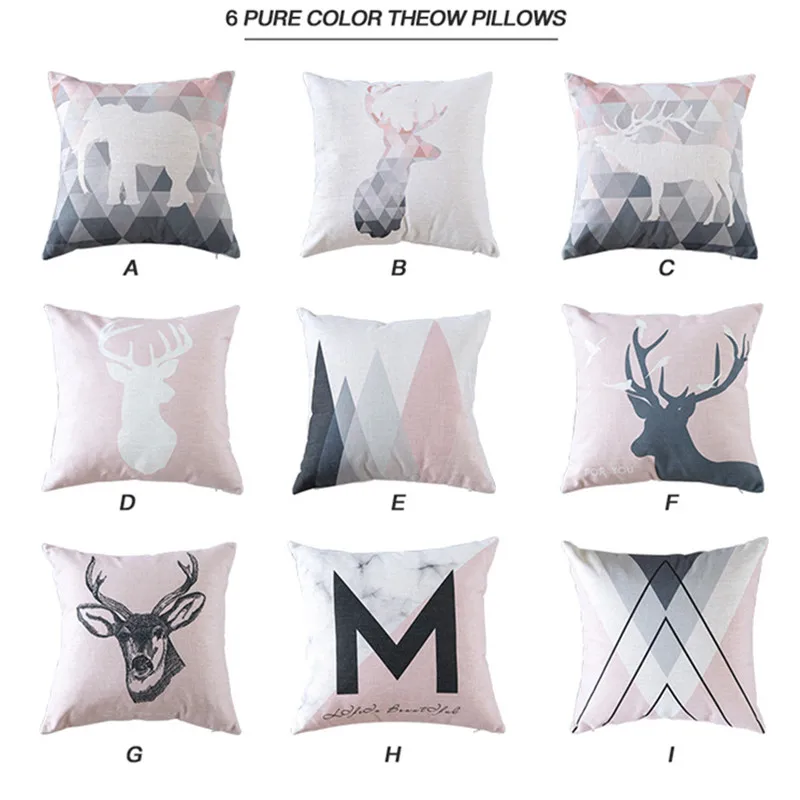 

Nordic Style Cushion Decorative Pillows Cover Elephant Gray Throw Pillows Case Pink Deer Geometric