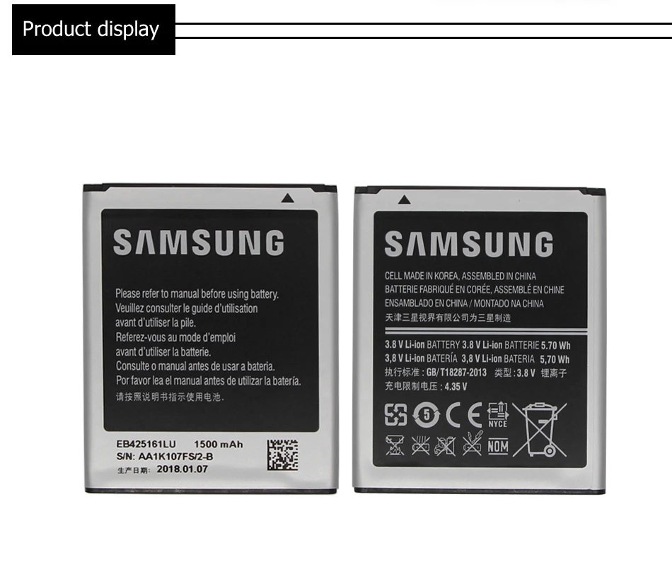 Samsung аккумулятор телефона EB425161LU для samsung S7560/62 S7566/68 S7572 S7580 i8190 I739 i759 I669 I8160 S7582 J1mini SM-J