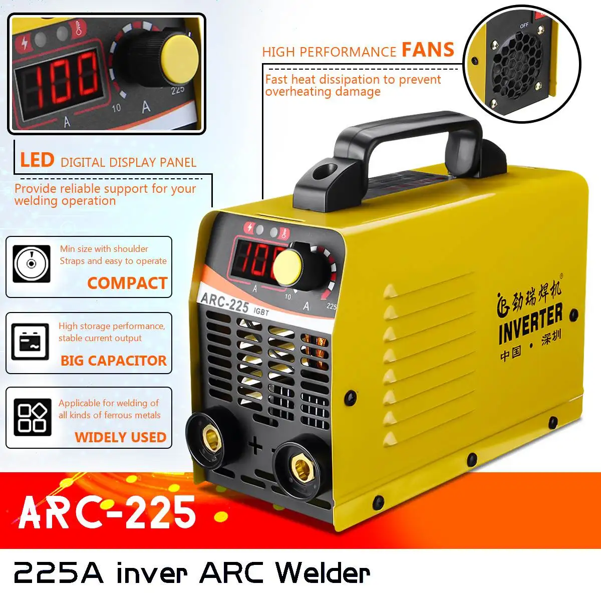 10-225A ARC-225 25KVA Ручной мини инверторов ММА IGBT 220V мини Электрический дуговой сварочный аппарат инверторный аппарат