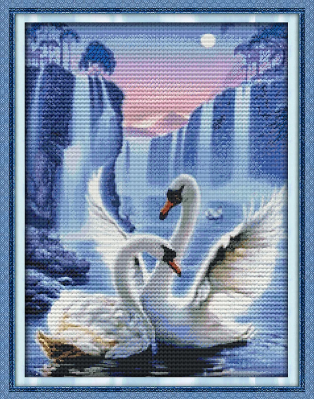 

Love of swan cross stitch kit 14ct 11ct pre stamped canvas cross stitching animal lover embroidery DIY handmade needlework