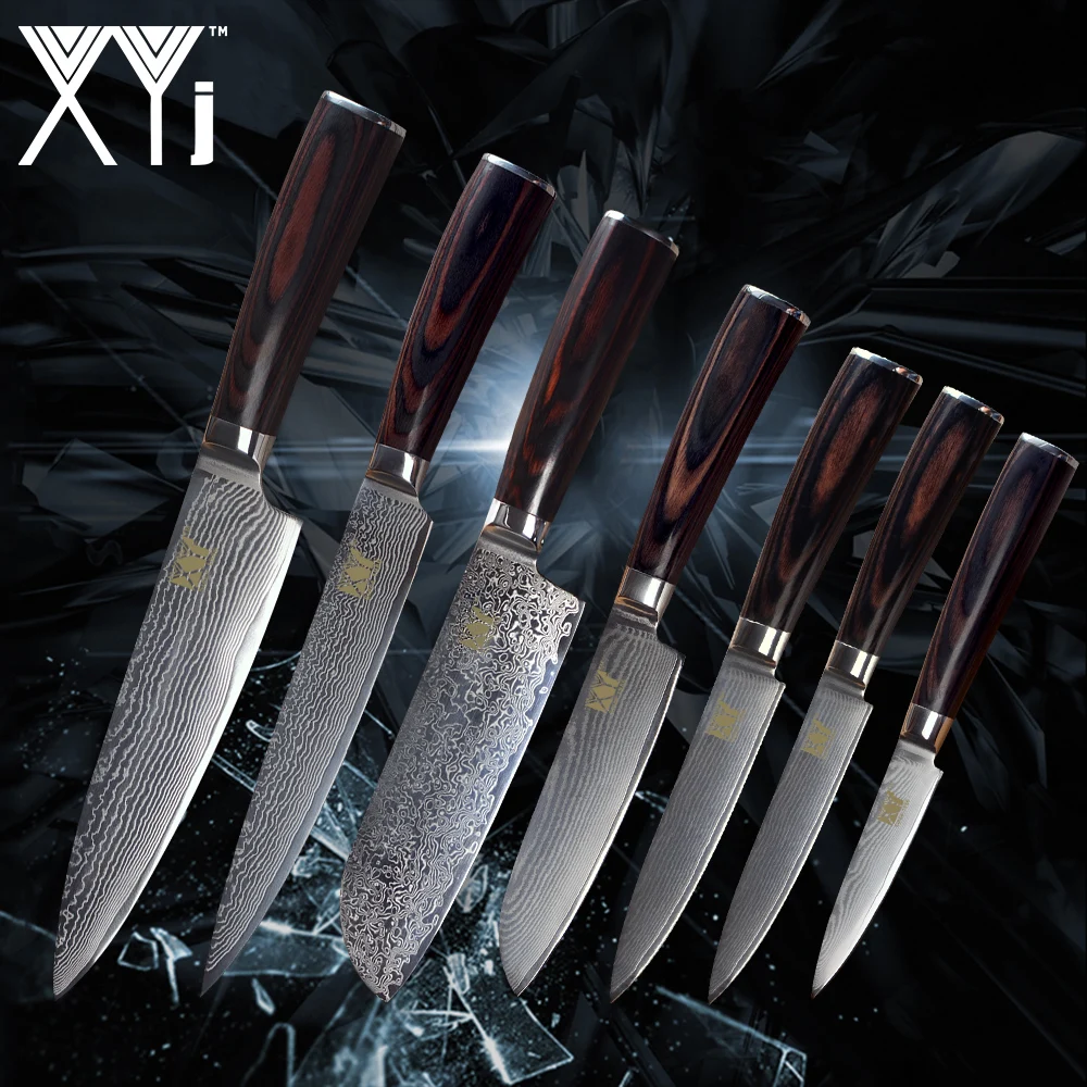 XYj кухонный нож Дамасские Ножи VG10 Core 7 шт. в наборе японский дамасский стальной