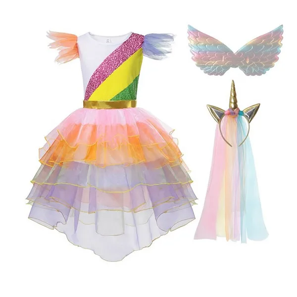 Unicorn Dress Up 02 Платье с единорогом для девочек, костюмы для вечеринки в честь Дня Рождения, принцесса, радуга, нарядная одежда для девочек, нарядное платье с единорогом, одежда для сцены - Цвет: Unicorn Dress Up 02