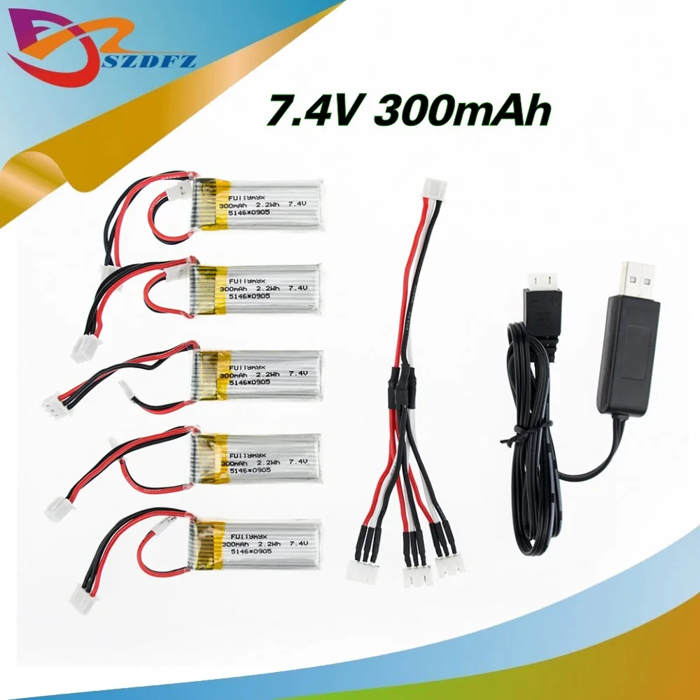 5 шт. 7 4 в 300 мАч LiPo батарея и зарядный провод USB для RC WLtoys F959 самолет Дрон