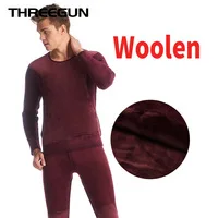 THREEGUN комплект термобелья для мужчин, высокое качество, Стеганный хлопок, легкий теплый зимний круглый вырез, базовый слой, кальсоны, набор
