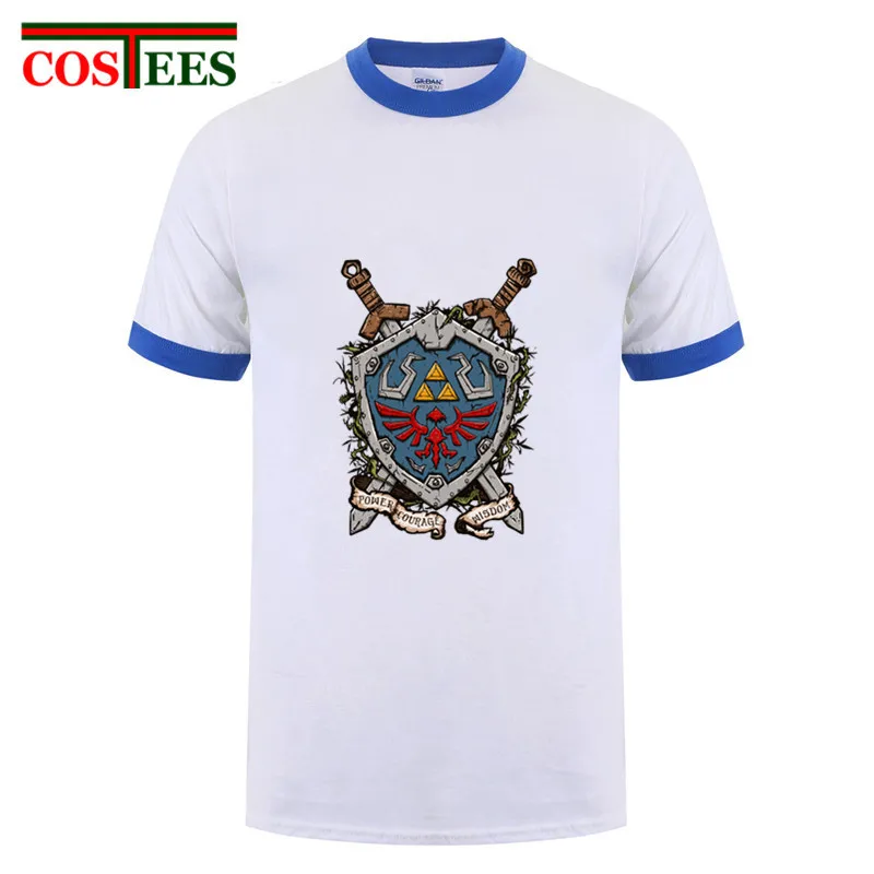 Уличная одежда легенда о Зельде Футболка мужская Hyrule футболка со щитом сила