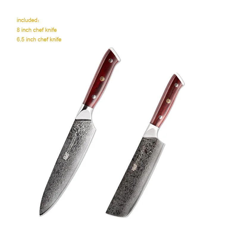 2pcs-a FINDKING 6 шт. AUS-10 Дамасская сталь палисандр деревянная ручка набор ножей из дамасской стали 67 слоев шеф-повара нож для фруктов - Цвет: 2pcs-a