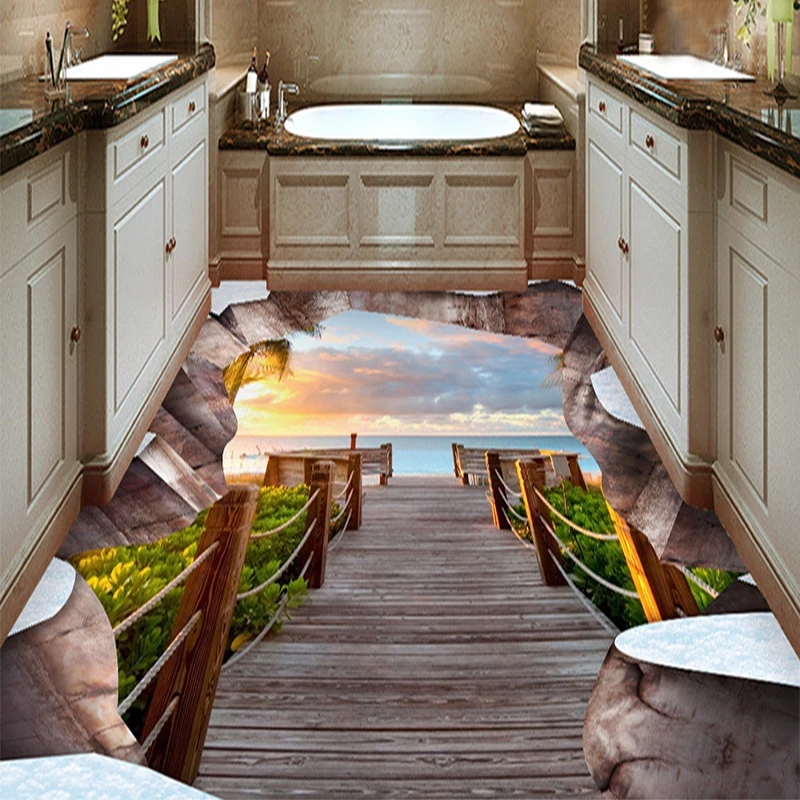 Пользовательские 3D трещины канала пейзаж Гостиная Ванная комната пол обои декор